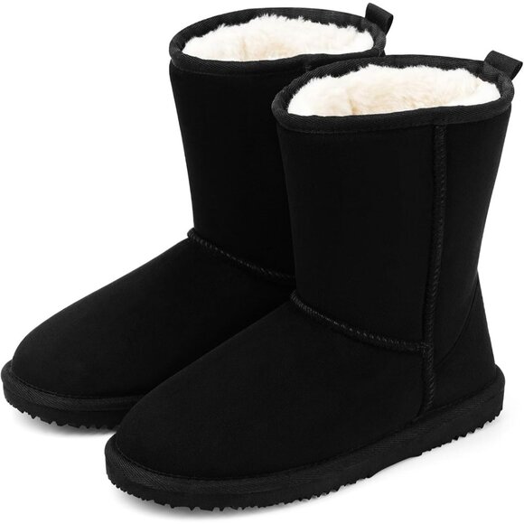 Women's Waterproof Snow Boots: Winter Mid Calf Boots with Faux Fur Lining - Warm
